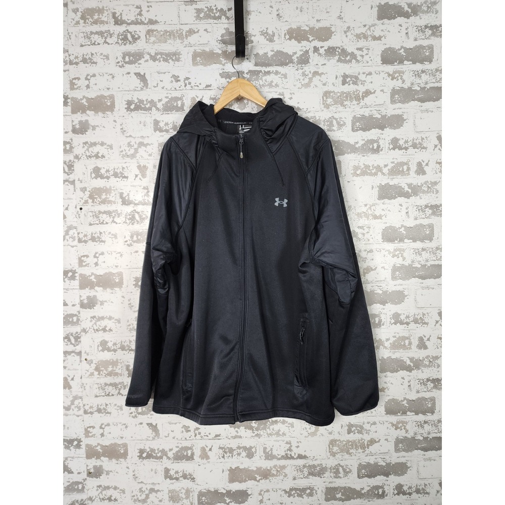 Under Armour Coldgear Black Full Zip Hooded Light Weight Jacket Size 3X Utility